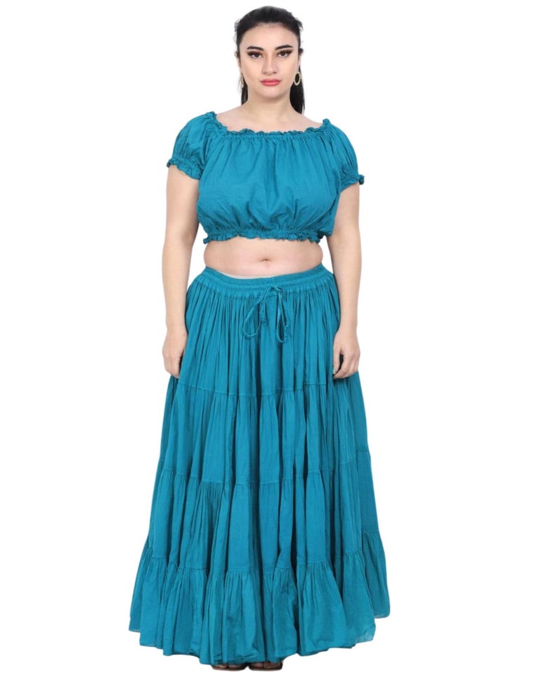 WevezÂ® Women's Plus Size Cotton Skirt 25 Yard Long Flowy Solid Color Renaissance fair Skirt (Teal) - Image 5